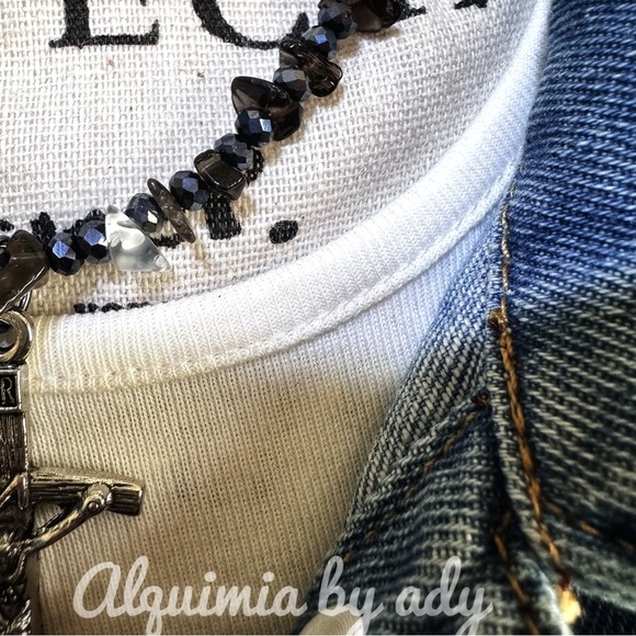 Smokey Quartz Beaded Necklace with Cross Pendant - Picture 2 of 4